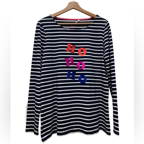 New! Boden Christmas long sleeve stripped shirt top, navy white, women's size 12 - Picture 2 of 10